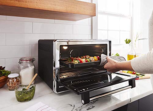 KitchenAid KCO255BM Dual Convection Countertop Toaster Oven, 12 preset cooking functions to roast, bake, fry meals, desserts, grill rack, baking pan, Digital display, non-stick interior, Matte Black (RENEWED)