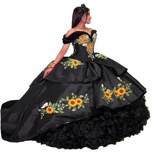 Ball Gowns Off Shoulder Mexican Dresses Embroidered Morning Glory Sunflowers Charro Quinceanera Dress 2025