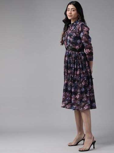 Image of Aarika Womens Black Colour Floral Print Georgette Dress
