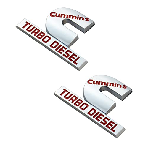 Image of 2PCS 4.4Inch Cummins Turbo Diesel Emblem Badge Compatible for RAM 1500 2500 3500 (Chrome Red)