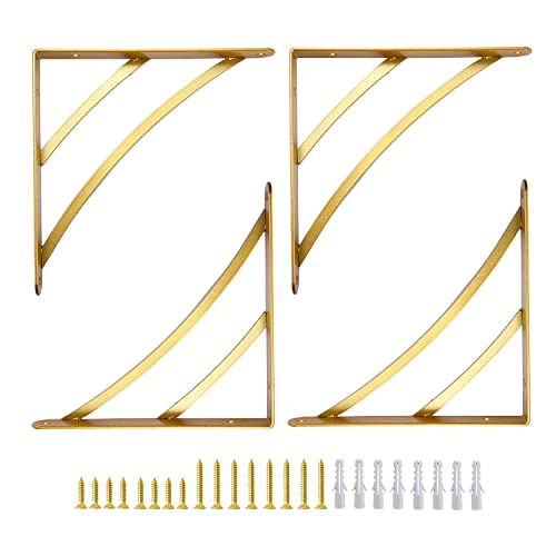Lot de 4 Supports d'Étagère Dorés Triangulaires 200 mm - Supports Muraux Polyvalents à Angle Droit pour Échafaudage - Décoration Murale Moderne en Laiton pour...
