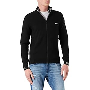BOSS Hommes Zodir SR22 Cardigan zippé en Coton Biologique avec Structures mélangées
