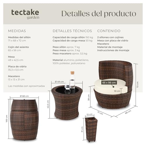 Conjunto de terraza para balcones pequeños con dos sillas compactas tectake 7