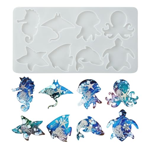 UR URLIFEHALL 3 Pcs Ocean Marine Animal Silicone Molds for Resin Keychain Epoxy DIY Jewelry Making