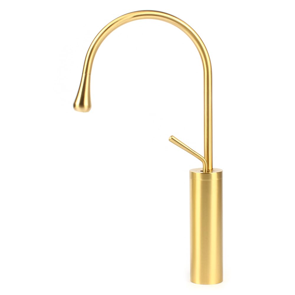 Grifo alto dorado para lavabo de baño, monomando de diseño dorado, con caño giratorio 360°, grifo, grifo mezclador para lavabo, cepillado