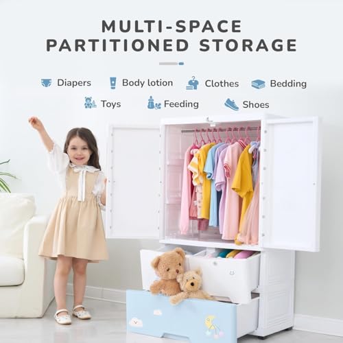 Image of Sunderlook Plastic Wardrobe for Kids Clothes - Foldable Collapsible Wardrobes for Clothes, Large Cupboard for Storage for Men and Women (Rose White, 1 + 3 Door)