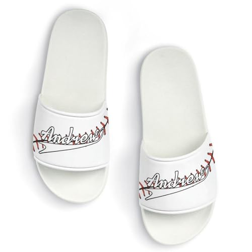 Custom Sports Slides Personalized Slippers - Baseball Sandals Quick Drying Softball Slippers Indoor Outdoor,Gifts for Men Youth Boy (White,Style 51)