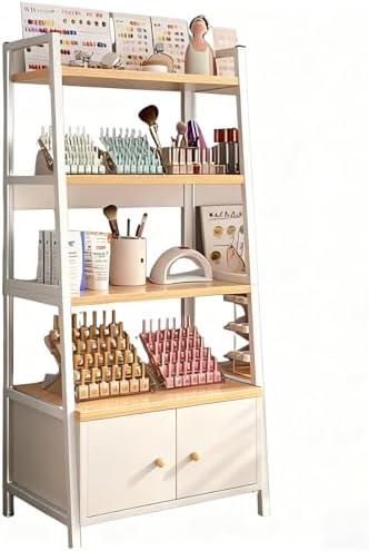 4-Tier Wooden Ladder Bookshelf with Cabinet Doors, Modern Storage Shelf for Living Room, Bedroom, Office, 150cm Tall, Sturdy Design, Stylish Book Storage Solution