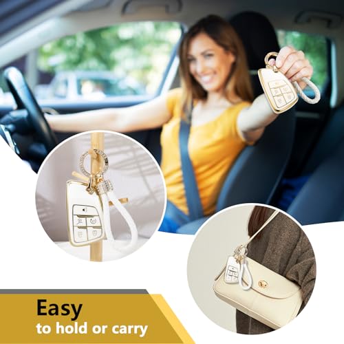 Image of Key Fob Cover for Buick, Rhinestone Loop Keychain Case, Gold Edge | Wear-resistant TPU shell, rhinestone-accent PU loop, daily splash, scratch and drop protection, normal signal use, easy setup
