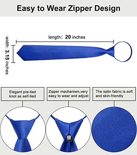 Image of YourTies Zipper Tie for Men Adjustable Pre-tied Satin Neckties and Pocket Square Set Solid Color Business Formal Wedding