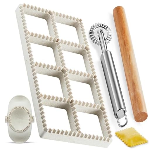 MUMSUNG Ravioli Maker Press, Ravioli Press Mold Set - 1.85" Squares Ravioli Stamp Maker Cutter with Wood Rolling Pin, 2.6" Empanada Maker Press Kit and Ravioli Wheel, Makes 8 Ravioli