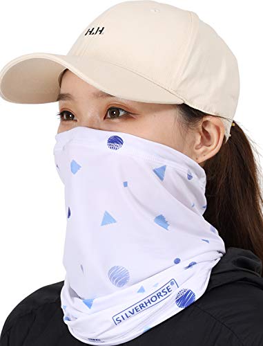 SILVERHORSE(シルバーホース) フェイスカバー UVカット 調節可能なドローコード付き 冷感 男女兼用 フェイスマスク ネックカバー 息苦しくない スポーツマスク 洗える 日焼け対策 (水色ポリゴン)