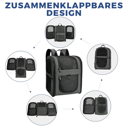 apollo walker HundeRucksack und KatzenRucksack für Kleine Haustiere(Belastbarkeit 2-15kg) - Gepolsterter Rückenstütze Hundetasche Atmungsaktiver Netz-Tierrucksack für Wandern, Reisen, Outdoor Grau