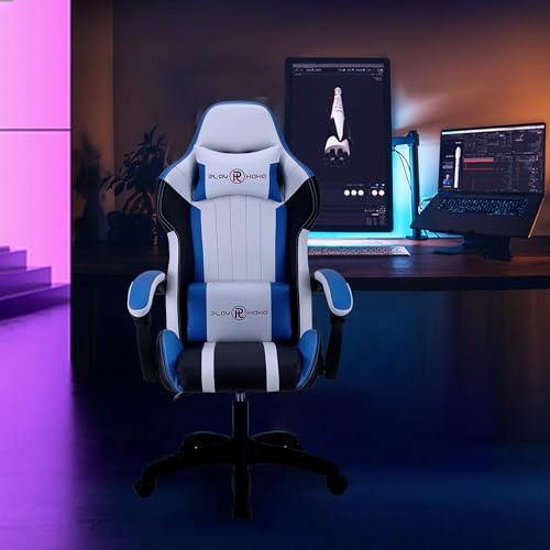T-THREE.Ergonomic Leather Gaming Chair Height Adjustable with Headrest and Lumbar Support(Blue) - Image 5
