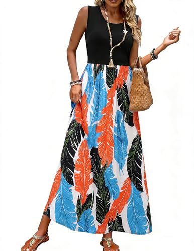 Image of Bluetime Women's Summer Boho Sleeveless Floral Print Tank Long Maxi Dress (S-3XL)