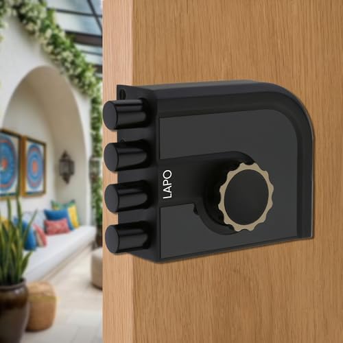 Image of LAPO Mega Bolt Main Door Deadbolt Lock, Heavy Duty Four Bullet Security Door Lock, One Side Key Mechanism, Universal Fit for Right & Left-Hand Wooden Doors, 3 Years Warranty(Black Finish)