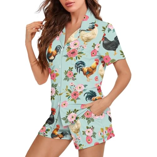 Image of Women's Short Sleeve Sleepwear Pajamas Nightwear with Pockets | skin-friendly breathable material resists pilling fading and deformation after repeated washing