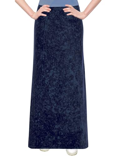 Baby'O Women's Stretch Knit Acid Wash Panel Maxi A-Line Skirt