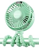 SWEETFULL Portable Stroller Fan with LED Display, 4 Speed Rechargeable Mini Clip On Fan, 360° Rotate Flexible Tripod Better Cooling Small Baby Fan for Car Seat Crib Travel Bike Treadmill (Green)