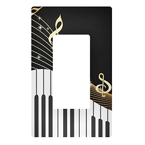 YYZZH Golden Music Note With Piano Key Musical Instrument On Black Single Gang Rocker Switch Plate 2.9