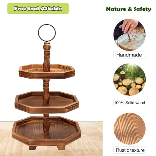 Bandeja de madera de 3 niveles rústica con tres bandejas decorativas de cocina 6
