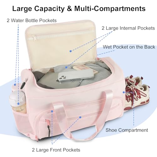 Image of Gym Bag for Men Women, Sports Duffle Bag with Wet Pocket & Shoes Compartment, Water Resistant Overnight Weekender Bag Duffel Bag