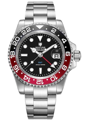 LOREO Men's GMT Automatic Watch Luxury Sapphire Waterproof Stainless Steel Luminous Business Watch