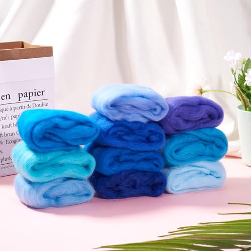 Image of Magibeasd 1.76 oz Wool Roving for Needle Felting Nature Wool Yarn Kit Variety Blue Tones for Beginners Felted Crafts DIY Materials Hand Spinning Supplies