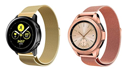 Image of ACM Pack of 2 Watch Strap Magnetic Loop 20mm compatible with Compaq Q Watch Smartwatch Metal Chain Band (Champagne Gold /Rose Gold Pink)