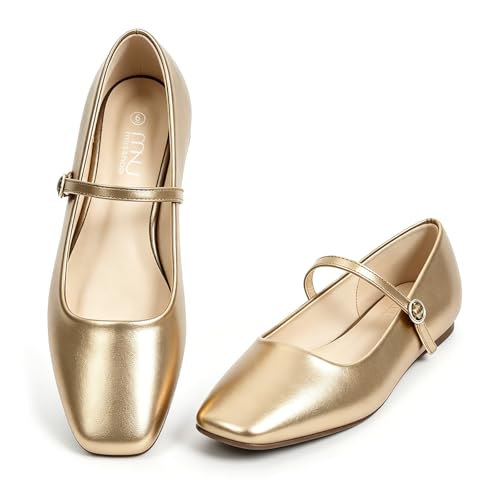 Image of MUSSHOE Square Toe Mary Jane Flats for Women: Comfortable Non-Slip Dressy Business Casual Shoes with Adjustable Strap for Office Work
