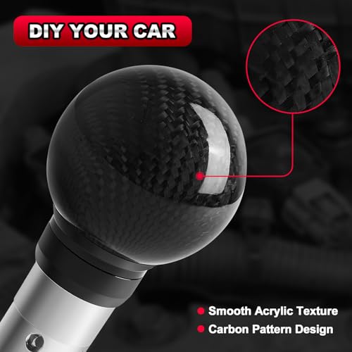 TEMSONE Universal Carbon Fiber Shift knob Round Ball Compatible with Lock/Button Automatic Transmission,Give for Boyfriend Father's Carbon Pattern Gear Shift Gift Box(Black)