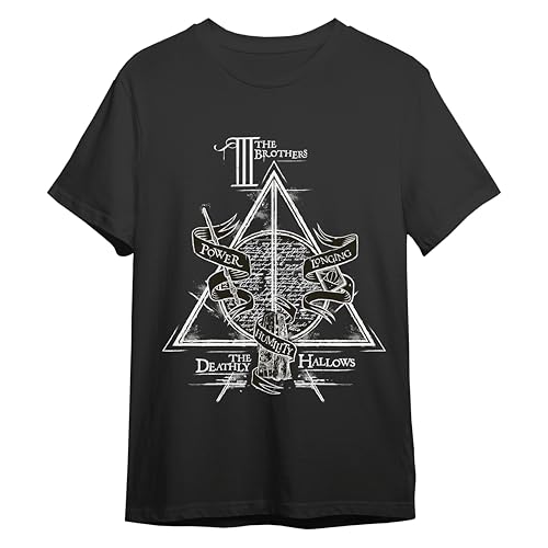 Comic Studio | Harry Potter Camiseta |Artículo Licenciado Oficial | Las Reliquias De La Muerte | Negro | L