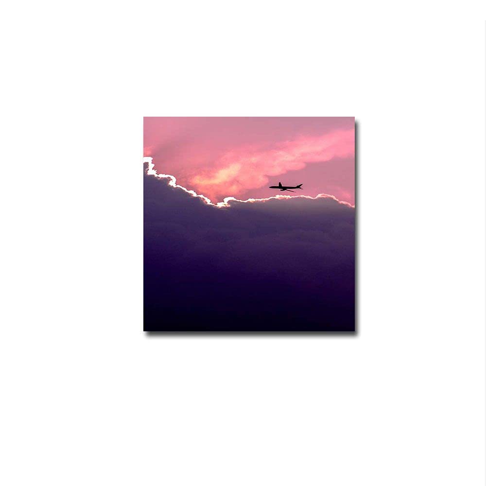 XtremeSkinsFramed Canvas - Wall Decor for Living Room, Bedroom, Office, Hotels, Drawing Room (14in X 14in) - Plane Over Clouds Sunset