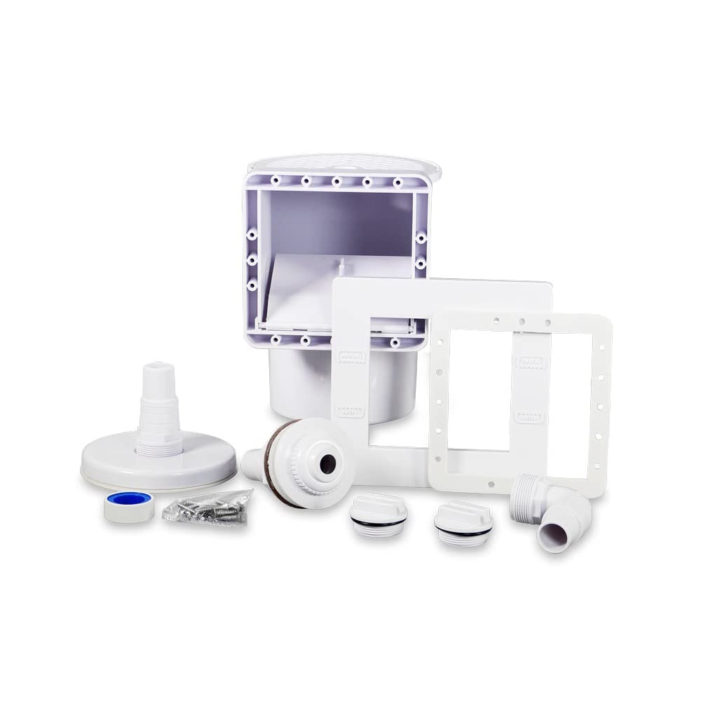 POOL Total Einbauskimmer Komplett-Set Deluxe - ABS Skimmer für Stahlwandpools - 32/38 mm Anschluss - Einströmdüse 90° - Skimmerblende & Skim Vac - Arretierbarer Auffangkorb