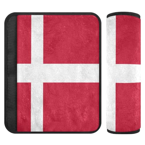 EtherSpher Flag Denmark Child seat Belt Strap Cover, Stop seat Belt Cutting into Neck, car Seatbelt Cushion for Auto Airplane SUV funda para cinturón de carro 2 Pack