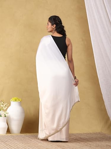Image of Garden Vareli Lace Border Satin Saree with Unstitched Sequin Blouse Piece