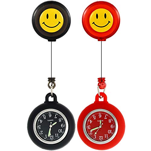 Krankenschwesteruhr, für die Gesundheitspflege, Teleskopisch, Silikonhülle mit Stift/Clip, Digital, Quarzwerk (Rot Schwarz)