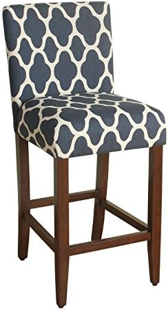 HomePop Upholstered Counter Height Barstool, 29-inch, Navy and Cream Geometric