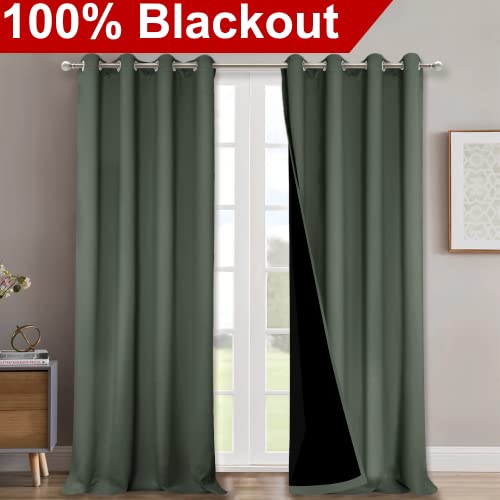 Image of NICETOWN 100% Blackout Blinds, Set of 2, 46 inch x 96 inch, Dark Mallard, Laundry Room Decor Window Treatment Curtains for Large Patio Sliding Door, Thermal Insulated Curtains for Bedroom