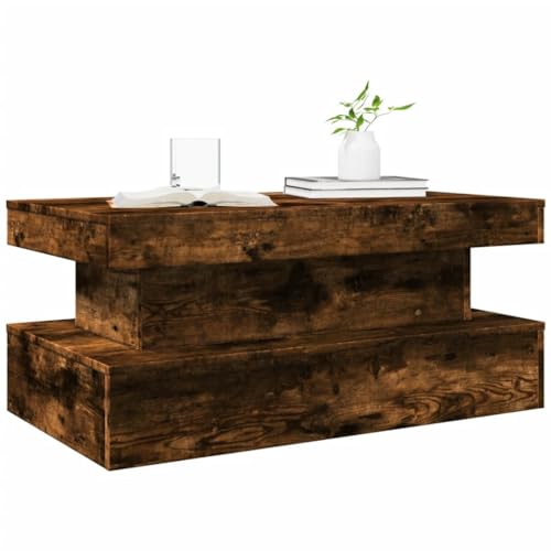 Table basse LED salon rectangulaire meuble chêne fumé 90cm - 7
