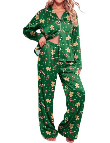 Ekouaer Womens Christmas Pajamas Silk Satin Pjs 2 Piece Striped Loungewear - image 1