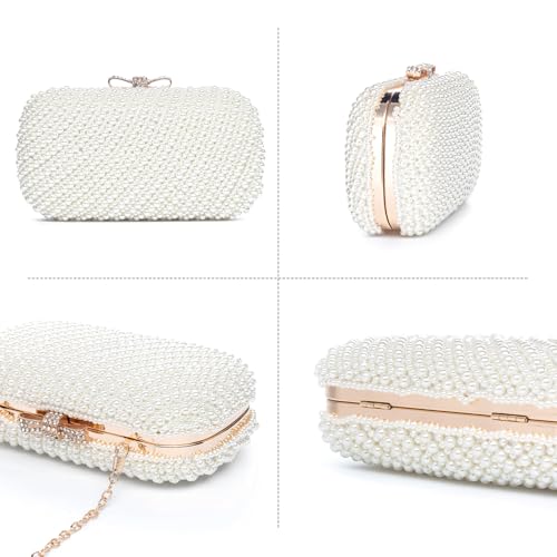 Image of YYW Womens Pearl Clutch Purse Evening Handbags Beaded Bag for Wedding Bride Party with Chain