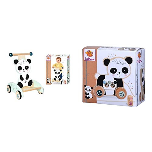 Eichhorn - Panda Linie - Schiebe-Lauflernwagen, teilmontiert & - Nachziehtier, Panda mit Geräuschen und Bewegung, 15 cm lang, aus Birkenholz, ab 1 Jahr