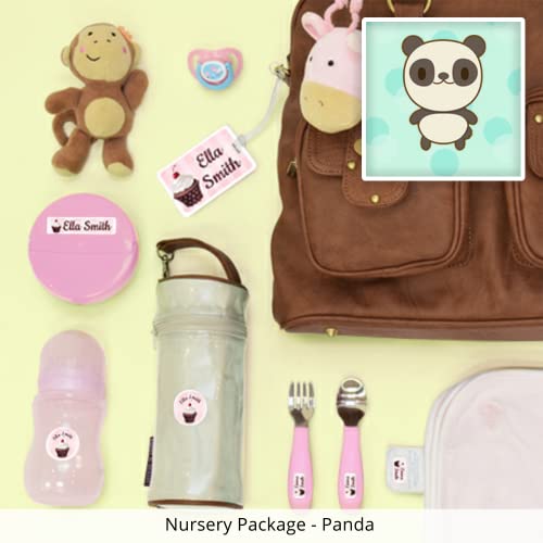 Kids Labels Nursery Package, 75 Durable Personalized Name Labels & Tags (Panda)