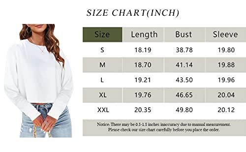 Tankaneo Womens Long Sleeve Cropped T-Shirts Round Neck Drop Shoulder Crop Sweatshirts Solid Casual Crop Tops (Medium, White) #TOP3