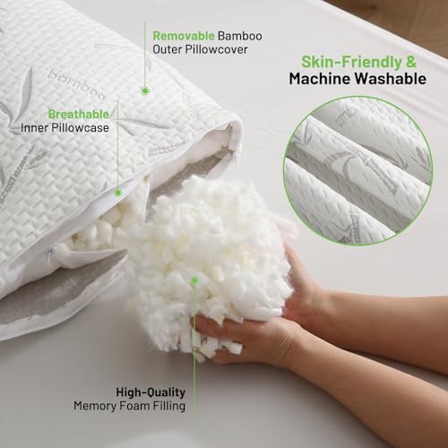 Full Body Pillow with Removable Pillowcase for Adults,(Memory Foam Filling)(Long Pillow for Side Sleepers) (Fluffy and Firm)(Adjustable Filling)(20×54 Inch,White)