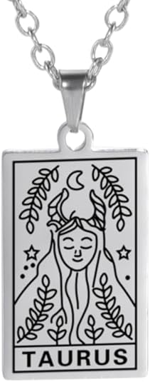 Stainless Steel Leo Zodiac Sign Tarot Card Style Pendant, Astrology Tag Necklace
