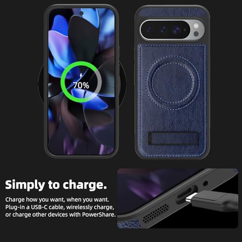 Image of Lunivop for Google Pixel 9 Pro XL Case Leather [Compatible with Magsafe Wireless Charging] Magnetic Cover Stand Funda para Google Pixel 9 Pro XL 6.8 '' 5G 2025 Rugged Best Phone Cases Blue