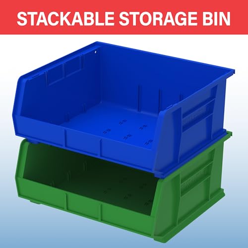 Image of Akro-Mils 30250 AkroBins Plastic Storage Bins, Space-Saving Stackable Bins for Garage, Pantry, Craft Organization, 15 inch x 16 inch x 7 inch, Green, 6-Pack