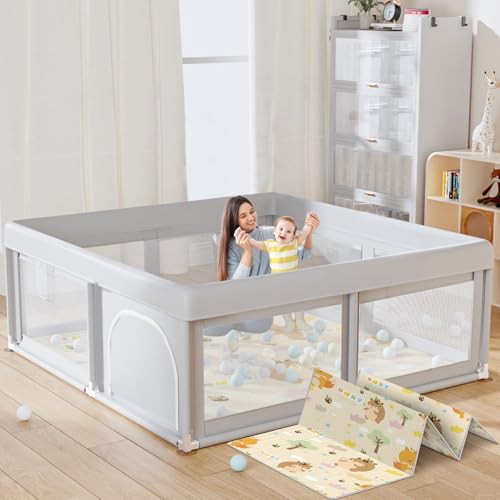 Image of 50 x 50 inch Baby Playpen with Mat Small Playpen for Babies and Toddlers Baby Fence Playards
